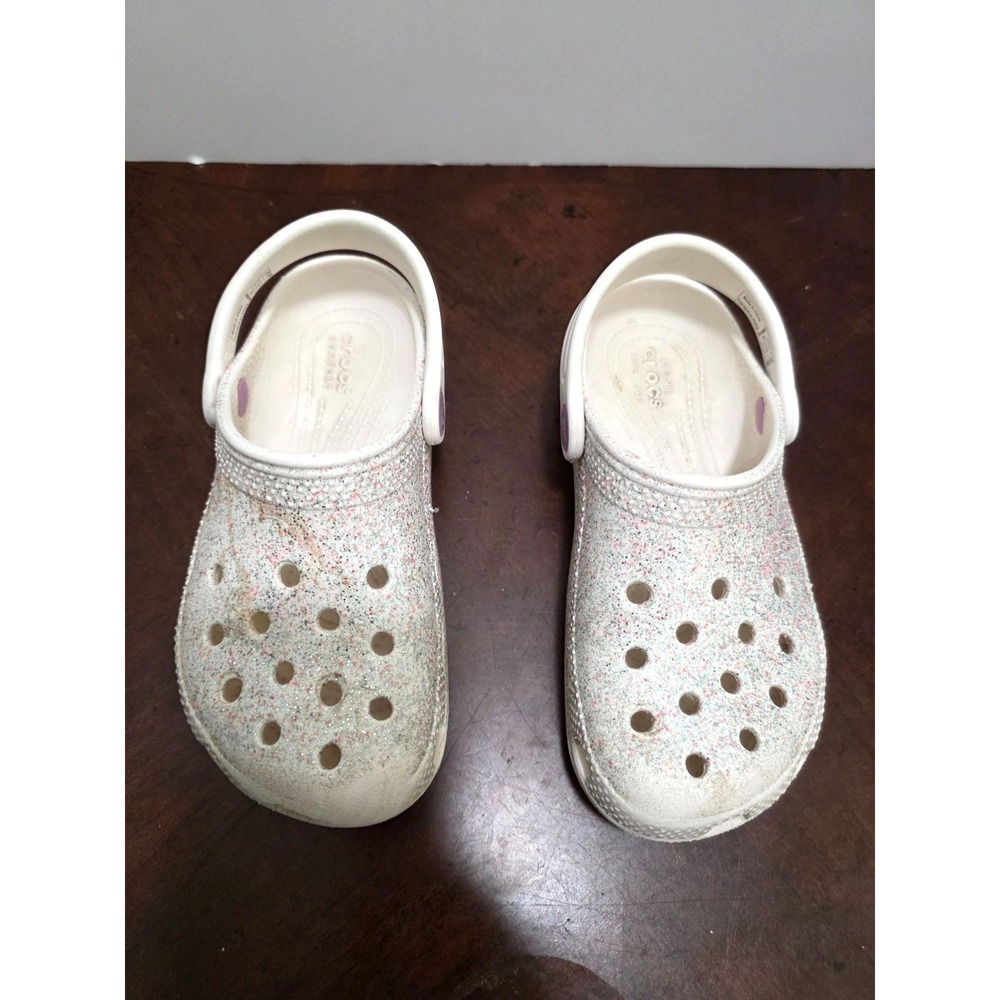 CROCS Toddler‎ White Sparkle Sandals Adjustable Strap & Ventilation Holes C12